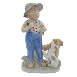 Vintage Lego Japan Dutch A Boy and His Dog Figurine Porcelain 6x3" Pastel Colors